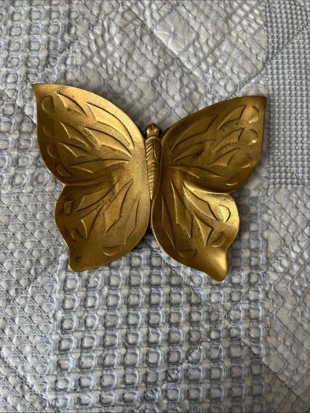 Vintage Brass-Tone Butterfly Trinket Dish Made In Taiwan